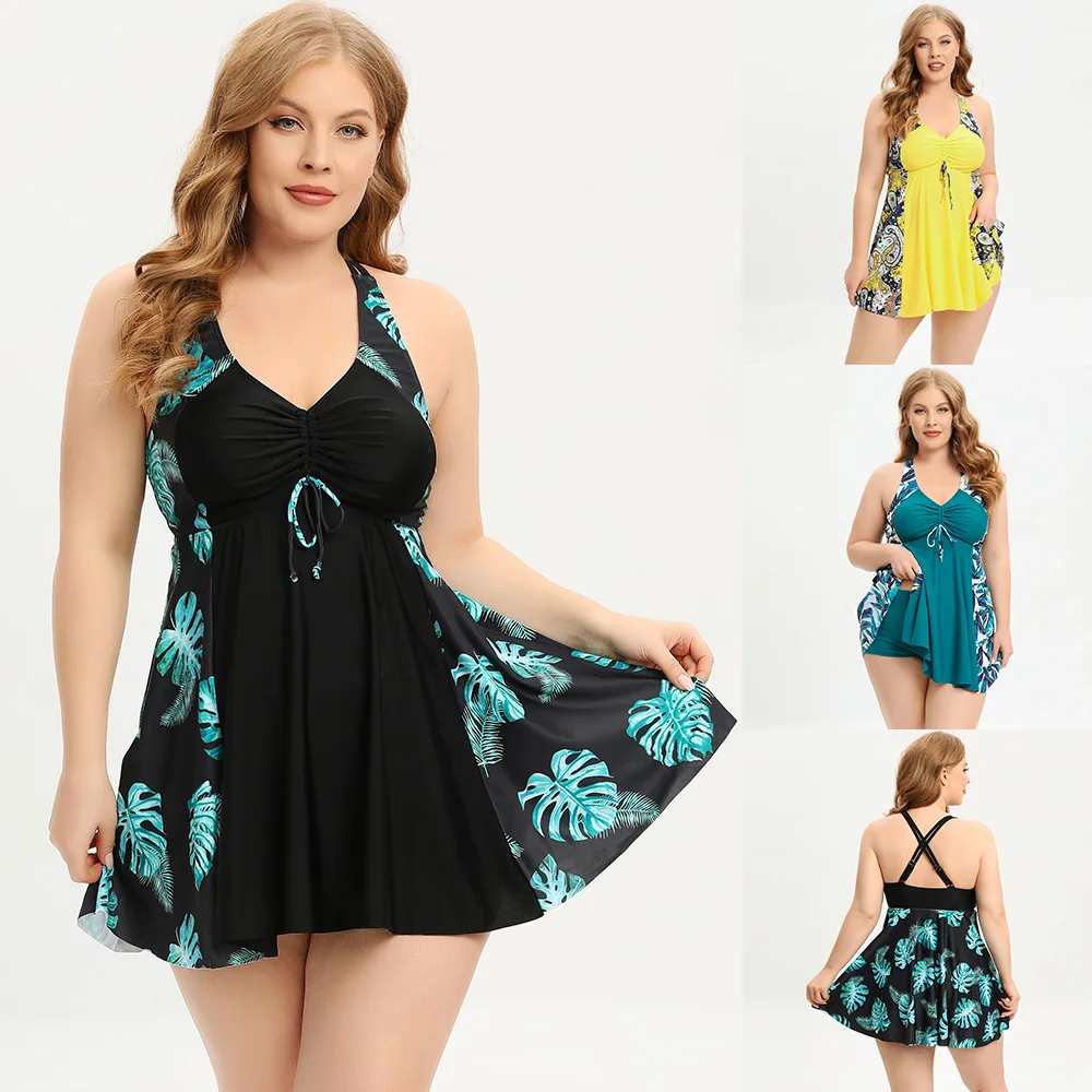 

Women Tankini Plus Size Swimwear 203 Push up Swimsuit V-neck Black Blue Floral Bathing Suit Large Swim Dress Big Size Tankinis