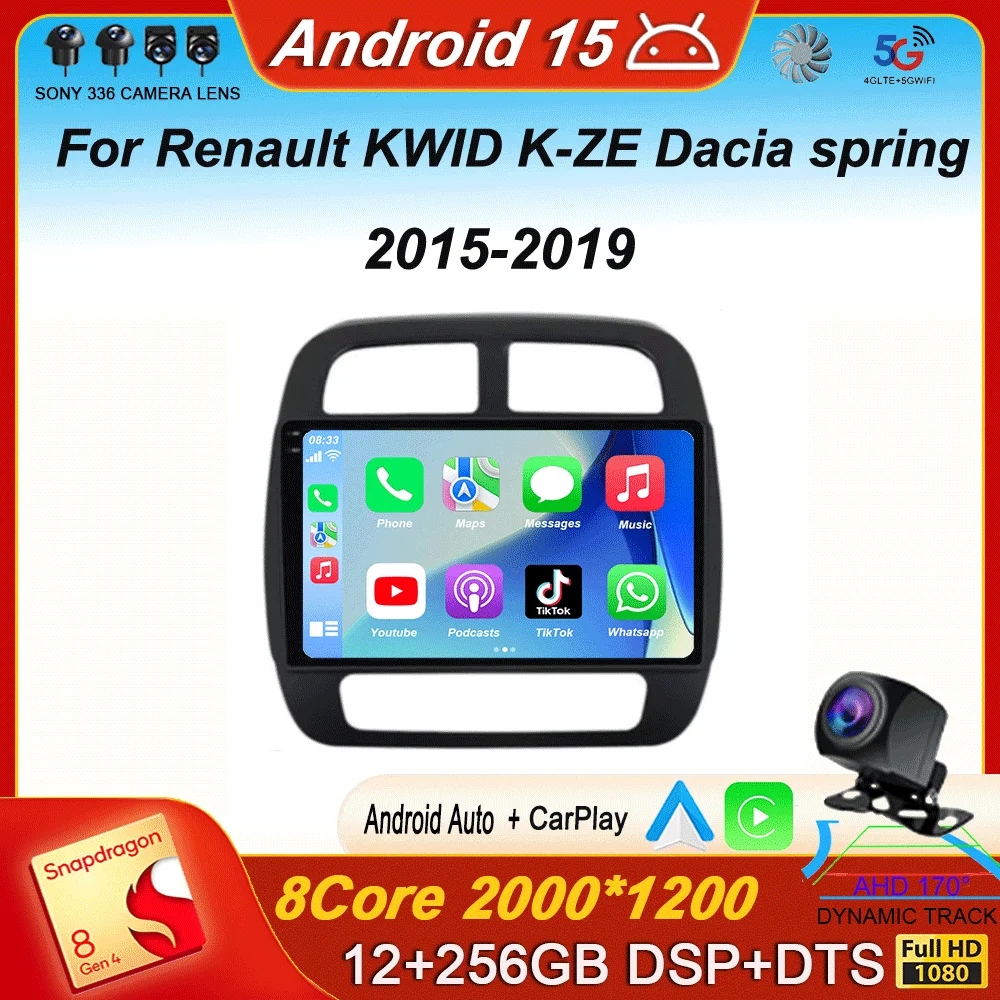 

Carplay Auto WIFI+4G For Renault KWID K-ZE Dacia spring 2015-2019 Android 15 Car Radio Multimedia Video Player GPS 2din Stereo