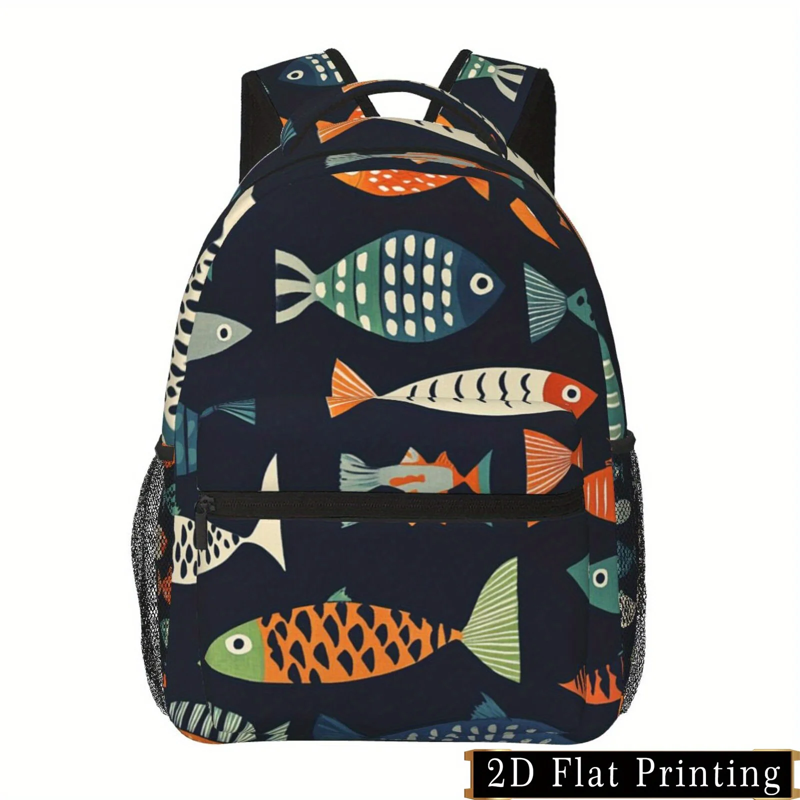 Ethnic fish print pattern, shoulder and waist protection design backpack, fashionable iPad laptop bag large capacity