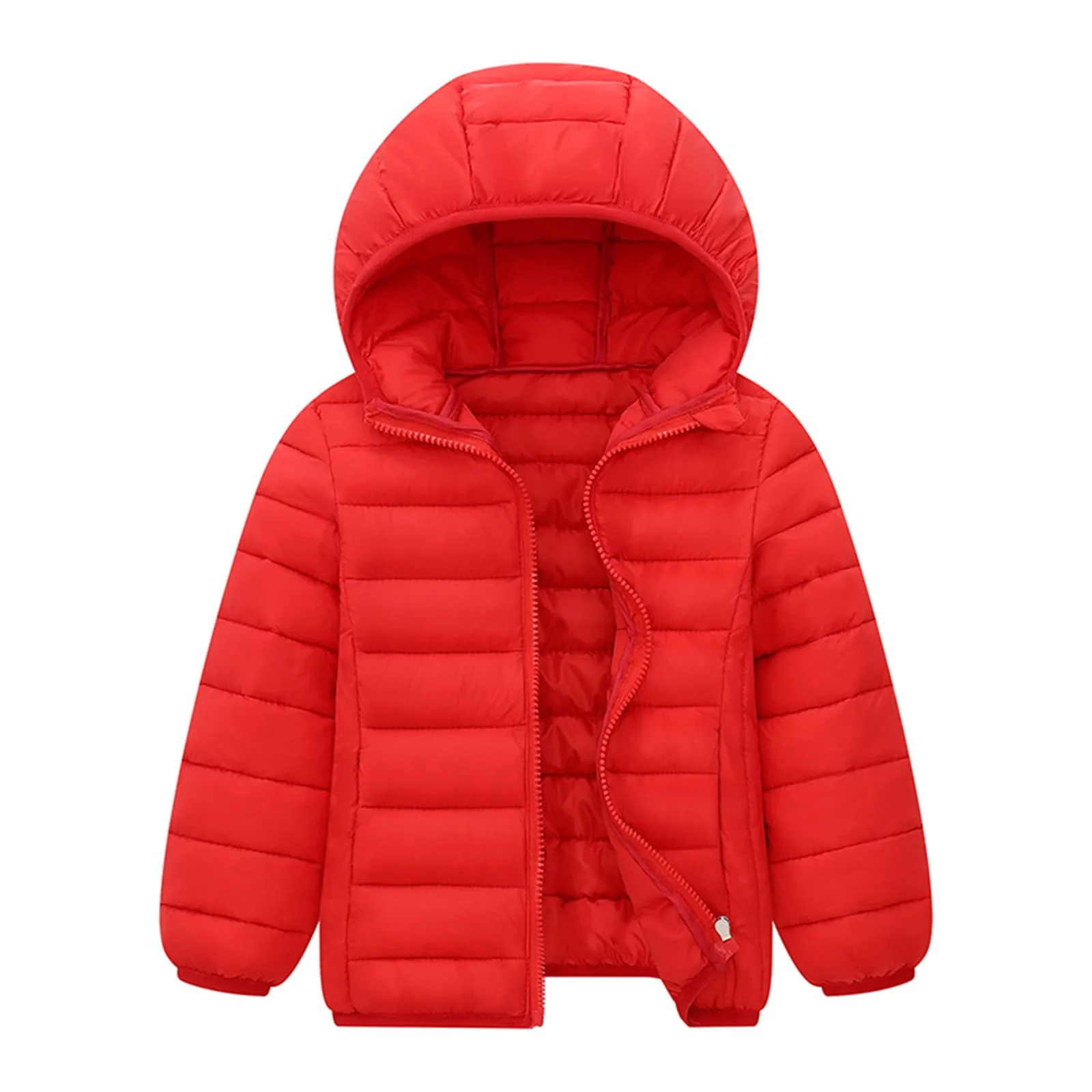 2024 Autumn Winter Outerwear Children Light Thin Down Cotton Jacket Baby Boys Girls Hooded Coat Kids Solid Color Down & Parkas