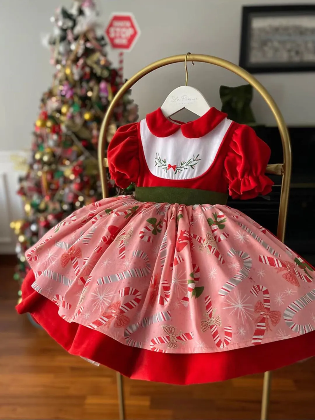 0-12Y Baby Girl Autumn Winter Red Velvet Lollipop Cane Candy Embroidery Vintage Spanish Princess Ball Gown Dress for Eid Causal