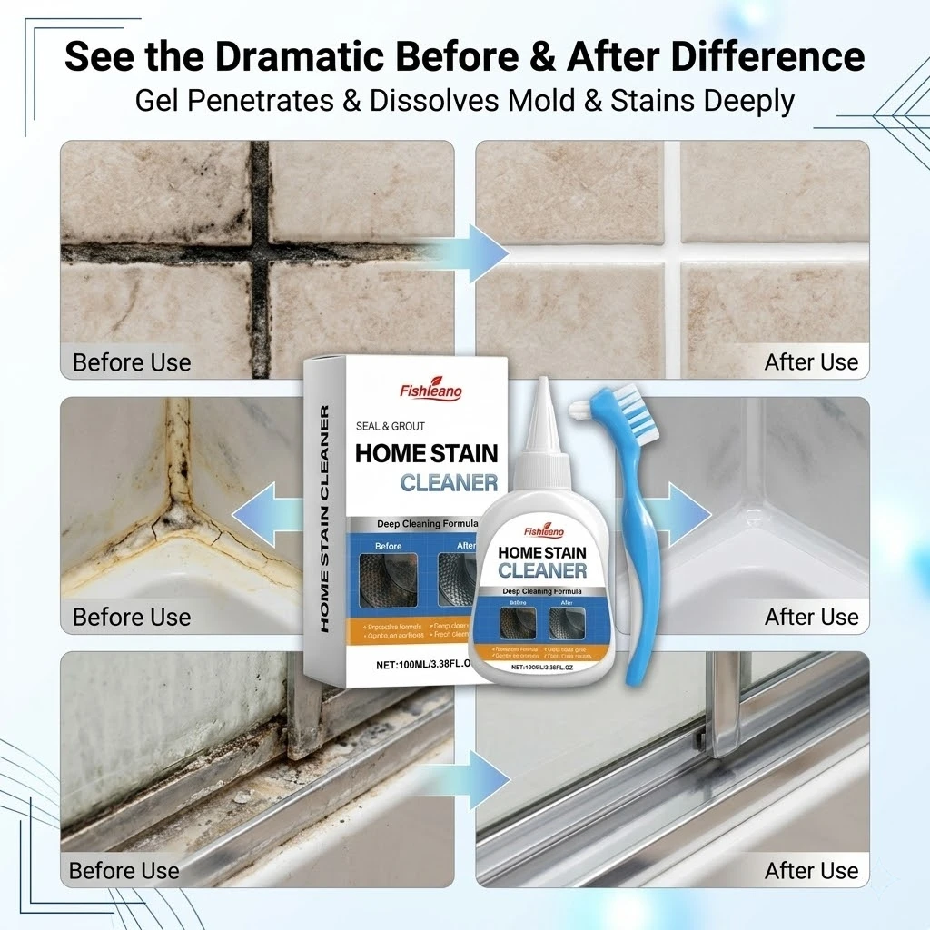 100ml Grout Cleaner Gel Mold Remover for Bathroom Kitchen Tile Grout Sealant Deep Stain Remover Gel with Cleaning Brush