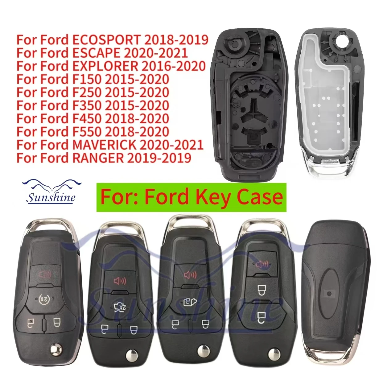 

Sunshine Flip Remote Car Key Shell For Ford Focus Fusion Edge Explorer Mk2 Mk7 Ranger HU101 3/4 Buttons