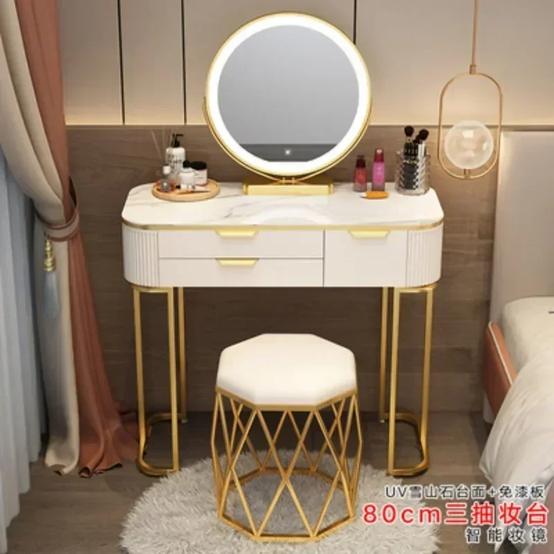 Modern Minimalist Dressing Table - White/Gray with Multi-Storage, Vanity Decor