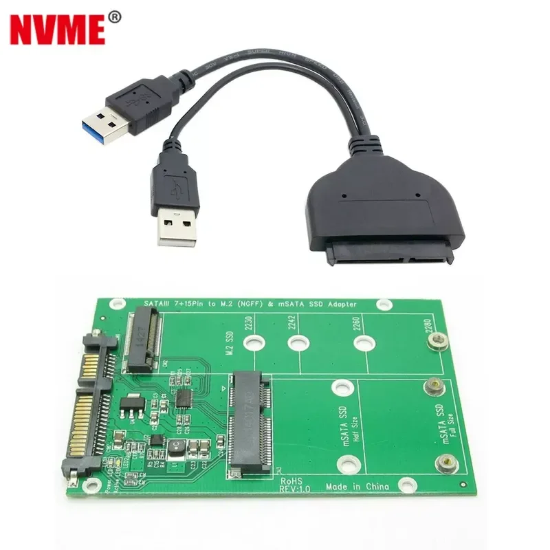 for NGFF M.2 MSATA 2-in-1 to SATA USB 3.0 Adapter Card Cable U3-067 S