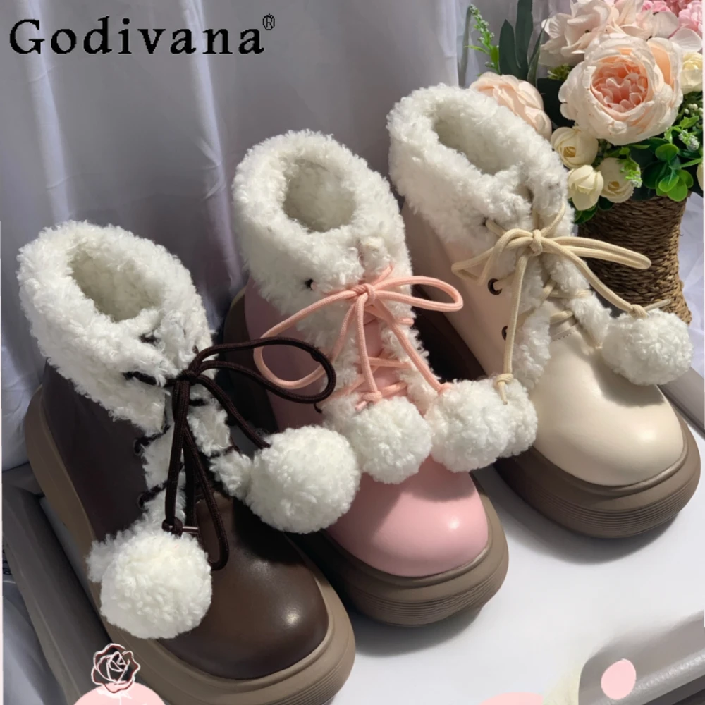 

Lolita Autumn and Winter New Platform Boots Velvet Cute Foreign Style Kawaii Boot Women Heightening Pink Shoes