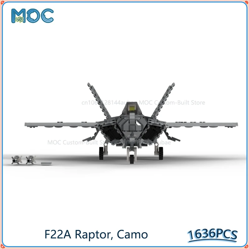1:35 Scale F-22 Raptor Camo Aircraft Model MOC Building Blocks DIY Assemble Bricks Transportation Collection Toys Gifts 1636PCS
