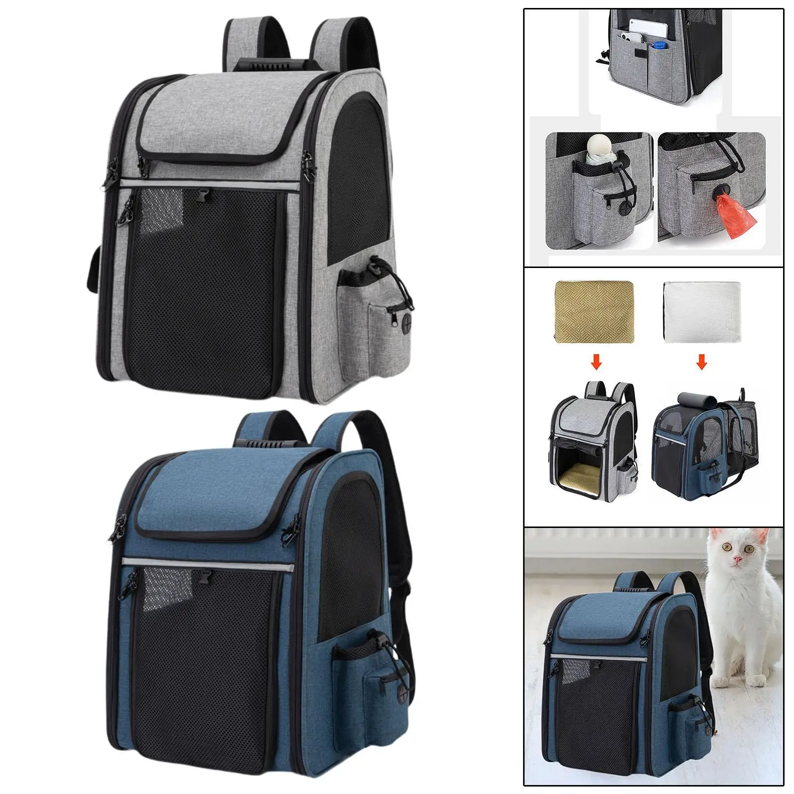 Pet Carrier Backpack Buckle Support Breathable for Small Dog Cat Puppy Ventilated Carrying Bag Walking Traveling Sightseeing