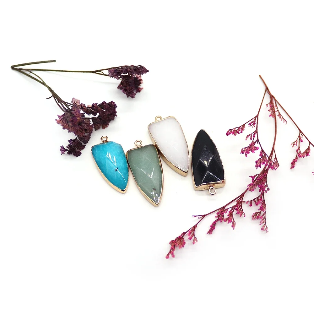 Classic Geometric Triangle Natural Stone Pendant Green Aventurine Black Onyx DIY Jewelry Component for Necklaces Earrings