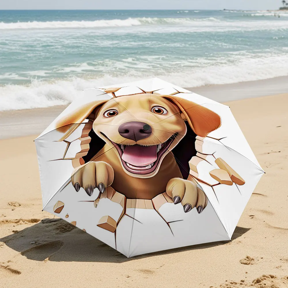 Cute Puppy Breaking Through Wall Umbrella Design Compact Fashion Folding Umbrella for Daily Use, Christmas Gift
