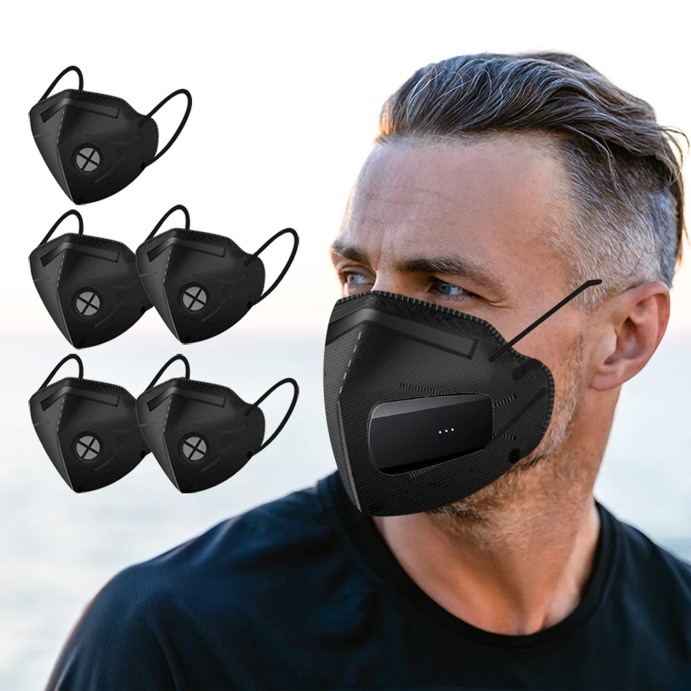 Breathe Easy Rechargeable Electric KN95 Face Mask with Fan, Replaceable Filter Respirator Mask, Fog,Flu,Dust,Pollen