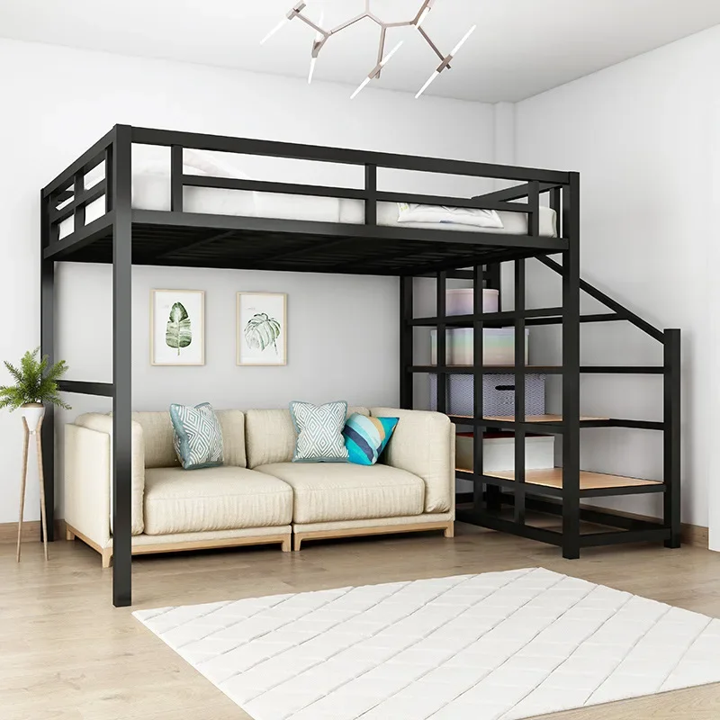 Wrought iron elevated bed sheet, modern simplicity and space saving on the upper layer, go to bed and get off the table