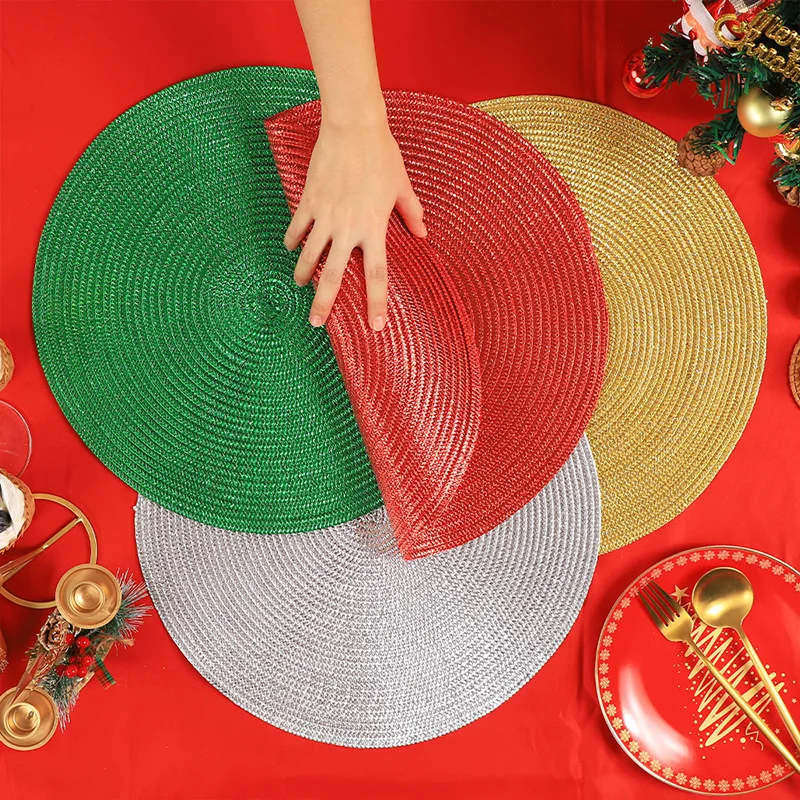 1/4/6PCS Red Round Braided Non-Slip Placemats Woven Table Mats Dining Bowl Pads Kitchen Drink Cup Coasters Set Christmas Gift