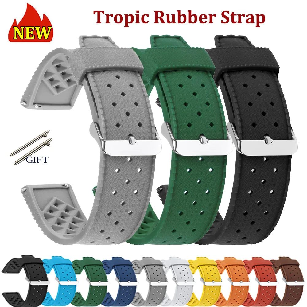 Premium Tropic Gummi-Uhrenarmband für Seiko 20, 22 mm, Schnellverschluss-Band für Fossil-Armband für Oris, Silikon, tropisches wasserdichtes Band