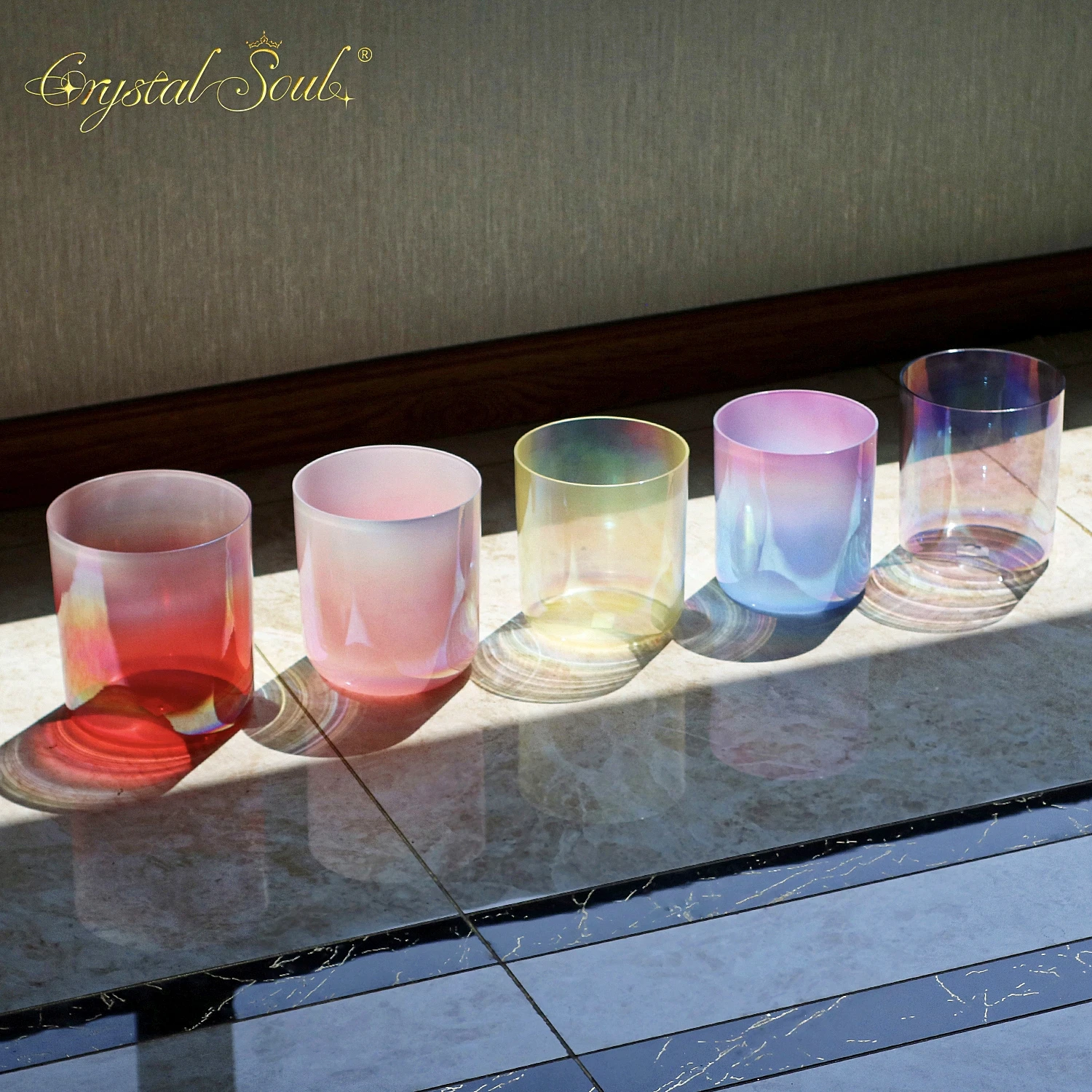 Crystal Soul New Design Five Element Alchemy Crystal Singing Bowl Harmony Sound Sets with Bag