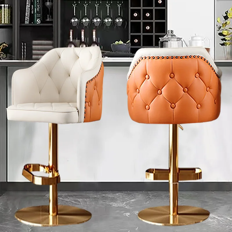 

Designer Modern Luxury Bar Chairs Lounge Nordic Adjustable Metal High Bar Stool Swivel Counter Taburete Alto Salon Furniture