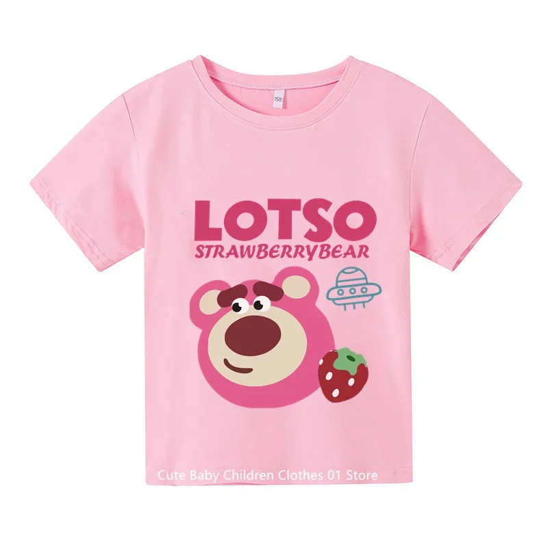 Strawberry Bear Lotso Kids T-shirt Summer round neck Cotton Boys girls Short sleeved casual T-shirt Fashion T-shirt