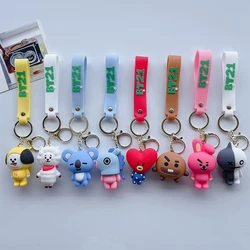 8Pcs Cartoon Bt21 Keychain Kawaii Tata Cooky Pendant Trendy Backpack Small Accessories Car Silicone Doll Girl Cute Holiday Gift