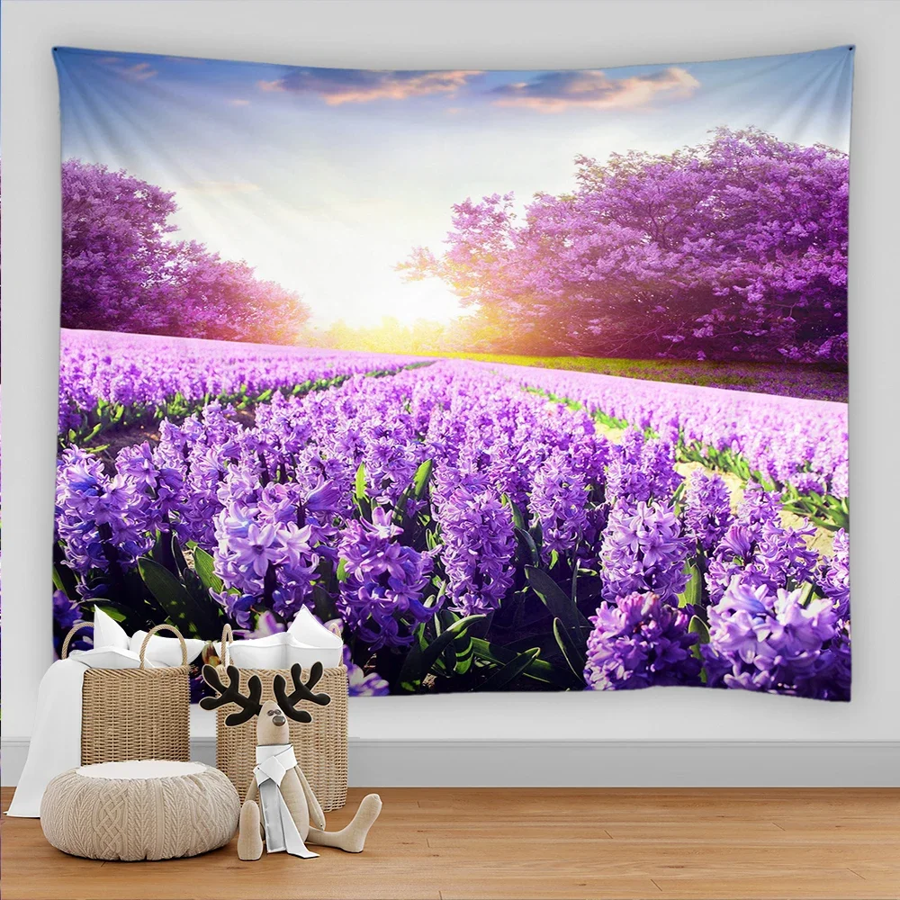 3D Printed Purple Lavender Flower Tapestry Rural Garden Scenery Wall Hanging Art Asthetic Room Decor Kawaii Room Accessories