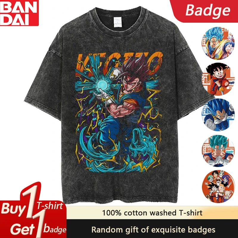 

Summer Dragon Ball Anime Saiyan Gogeta Washed T-shirt for Men and Women in Plus Size Loose Japanese Harajuku Short Sleeved Top
