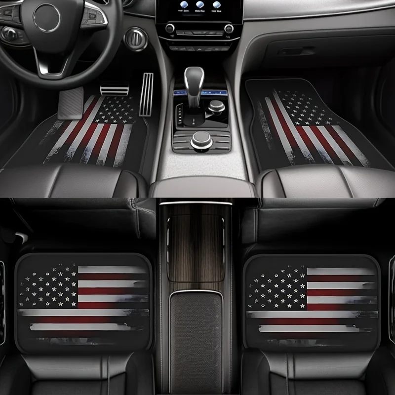 American Flag 4pcs Set Y Model- Pattern Universal Printed Car Floor Mats, Comfortable Crystal Velvet Vehicles Floor Mats, Front&