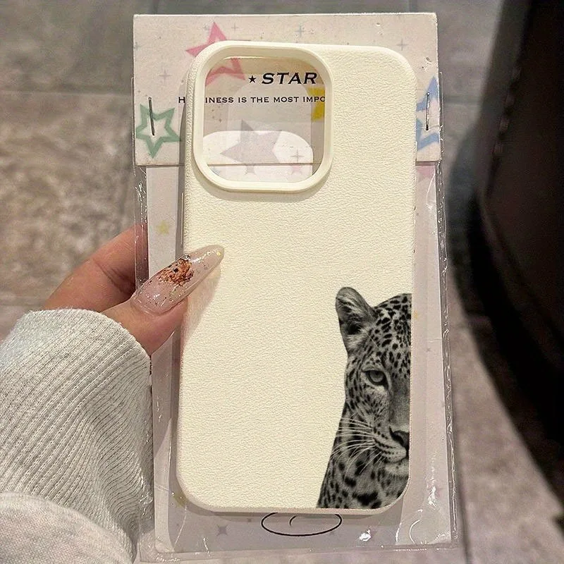 New Black Leopard Phone Case for iPhone17 16 15 14 13 12 11 Pro Max, Leather Texture Soft TPU Bumper Cool Animal Lover Gift