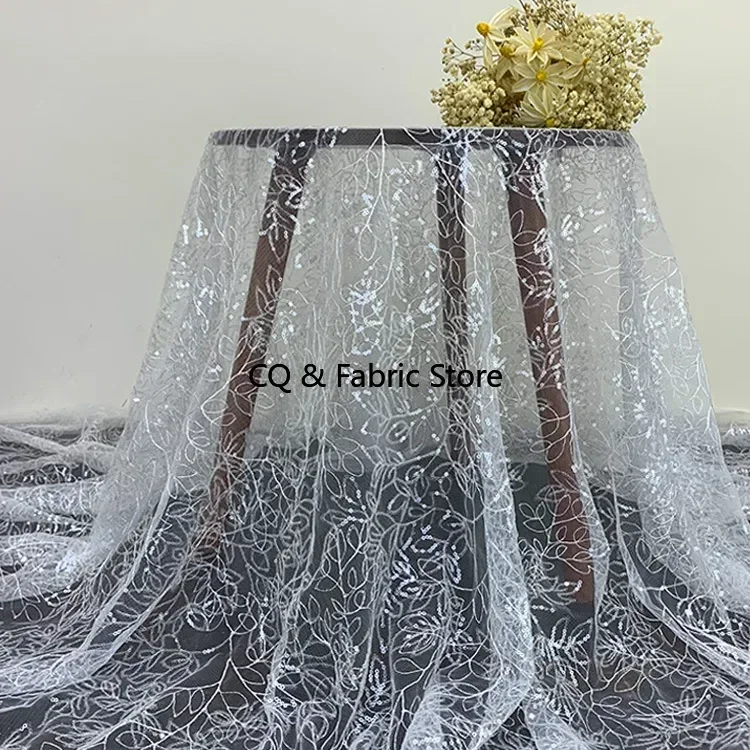 

New Sequins Embroidered Lace Fabric For Wedding Evening Dress Cheongsam Skirt Clothing Diy Wedding Accessories Lace