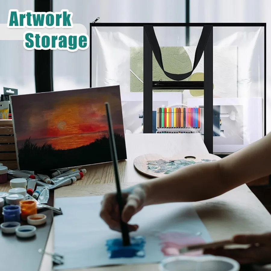 ถุงเก็บโปสเตอร์ขนาดใหญ่ 3 แพ็ค 31.5×25.2 ซม. กล่องใส่ผลงานศิลปะ PVC พร้อมซิปและหูหิ้ว กระเป๋าใสสำหรับจัดเก็บง่าย