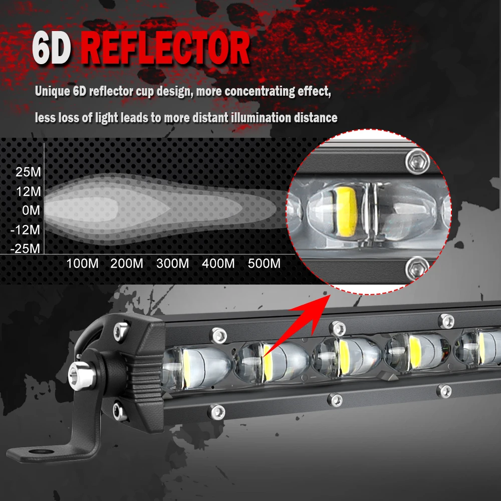 Fotografia 3: Braveway 20 polegadas 26 polegadas 32 polegadas 44 polegadas 50 polegadas 6D 120W Linha única Ultra Slim LED Light Bar 6500K 12V 24V Spot Flood Combo Offroad
