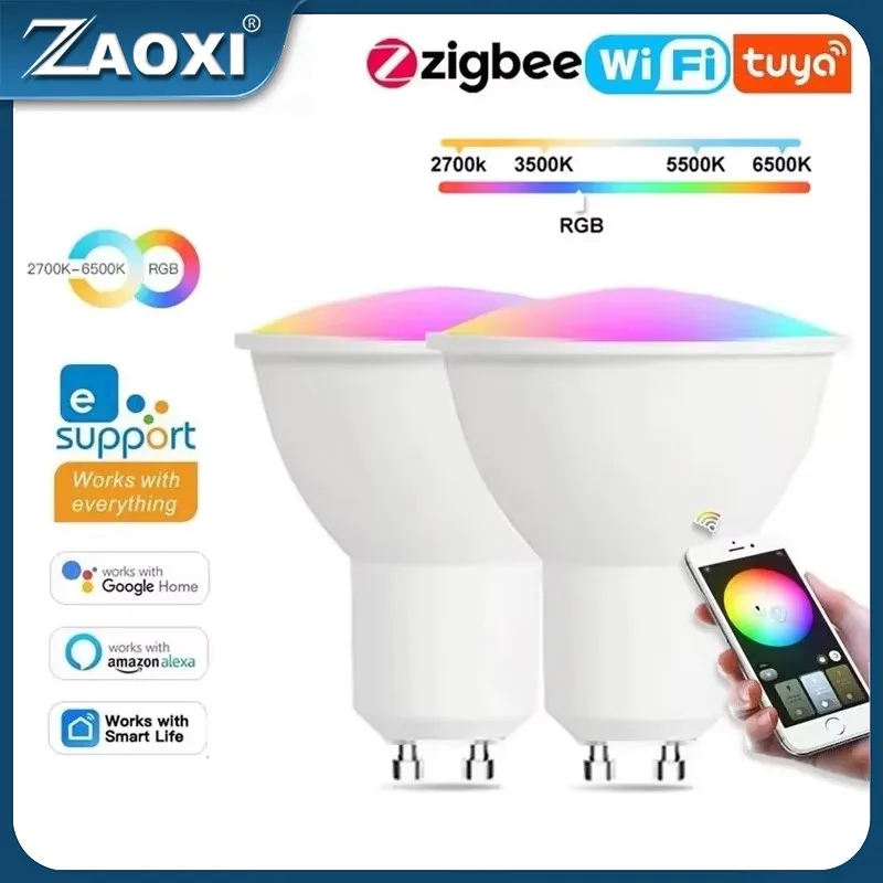 ZAOGHTS-Ampoule de Projecteur Wifi eWeLink 5W RGB 2700K-6500K, Ampoule LED Intelligente à Gradation, Prise en Charge de Alexa Google Assistant, Commande Vocale