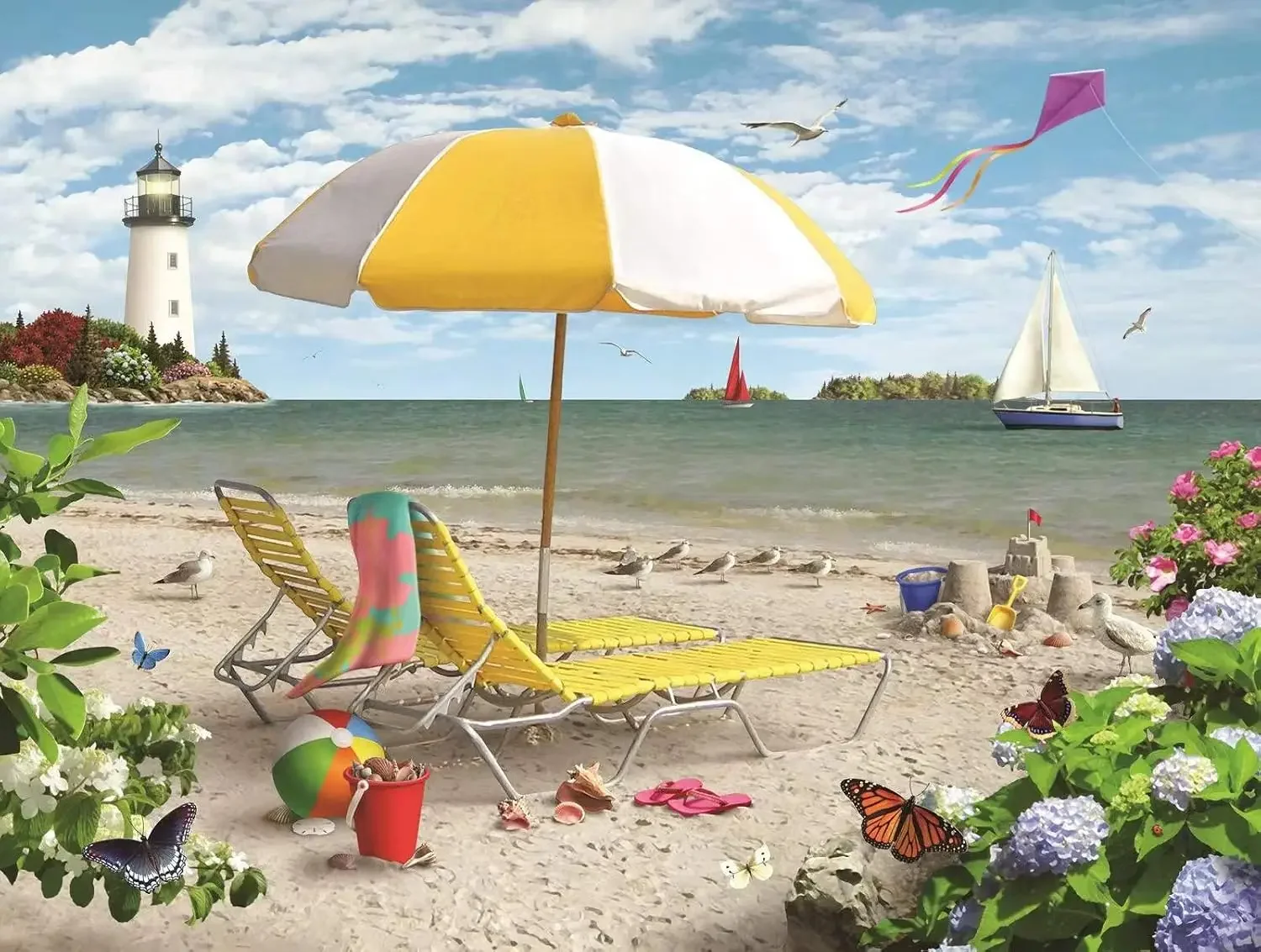 

Beach Chair 500/300/120 Pieces Jigsaw Puzzles Challenging Family Activity Games for Gameroom Bedroom Livingroom Party Gift