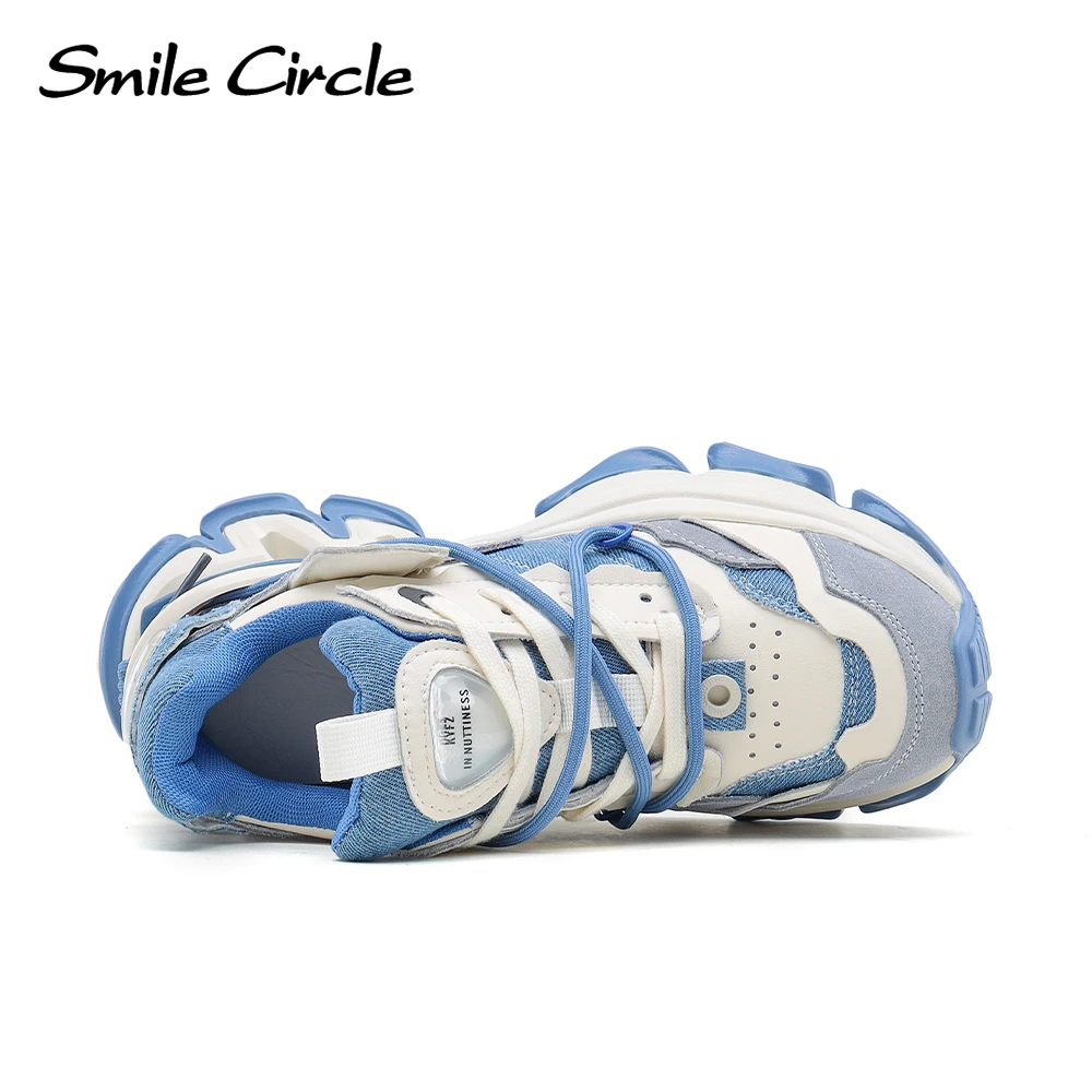 Smile Circle Women Chunky Sneakers Denim Flat Platform Sneakers Casual Round toe Sneakers Ladies Shoes Trainers