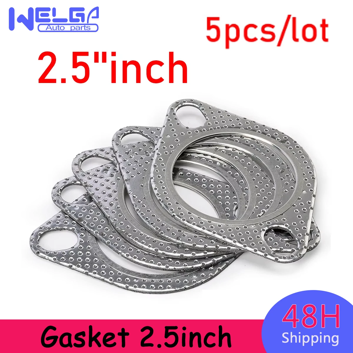 

5PCS/Lot 2.5 Inch=63mm gasket Car Engine Exhaust Gasket Universal Exhaust Pipe Gasket With Two Holes Repairing Parts