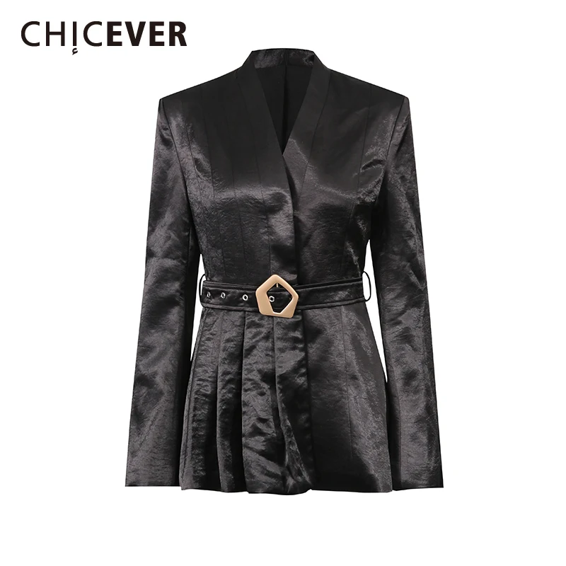 

CHICEVER Black Spliced Sashes Chic Jacket Female V Neck Long Sleeve Loose Sweet Edgy Women's Jackets Autumn Fashion New Style