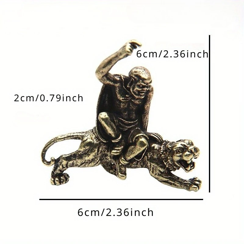 1Pc Vintage Bronze Eighteen Arhat Statue Copper Maitreya Buddha Tiger Beast Desktop Feng Shui Decoration