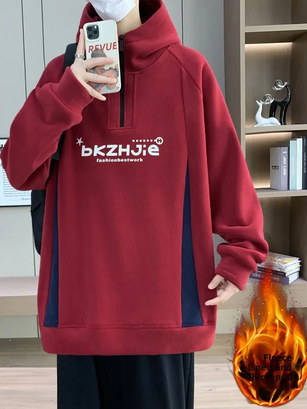 

Hooded Sweatirt Men's Thiened Fce Warm Outerwear Loose Top Youth Student Sle Hoodie Polyester Fabric Winter Long Sve