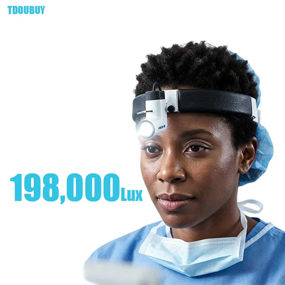 TDOUBUY New Design Professional LED Surgical Headlight 198,000 Lux Cordless Medical Headlamp for Dentist Surgeon