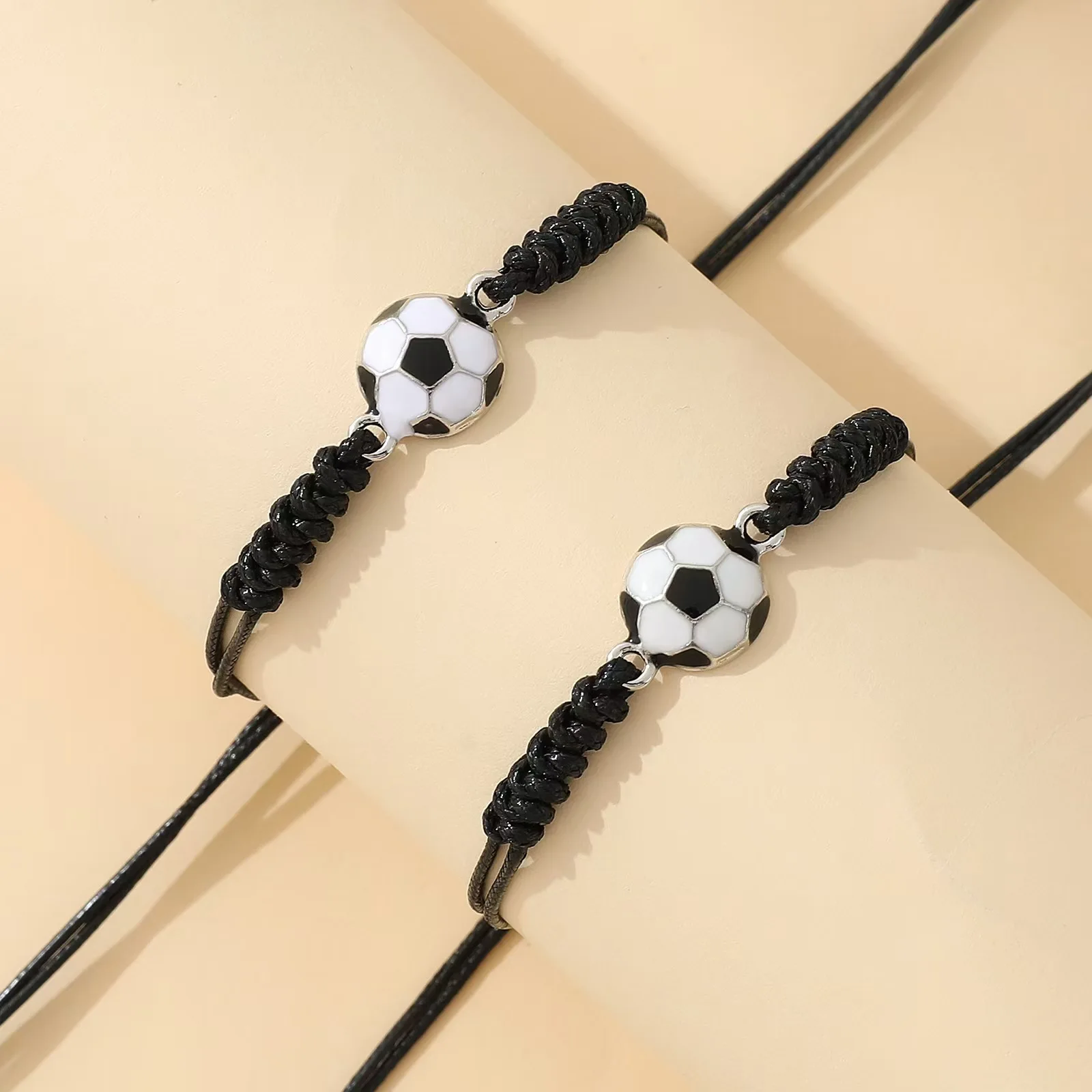 New Football Woven Friendship Bracelet, Black and White Simple Oil Dripping Technology Adjustable Friendship Bracelet