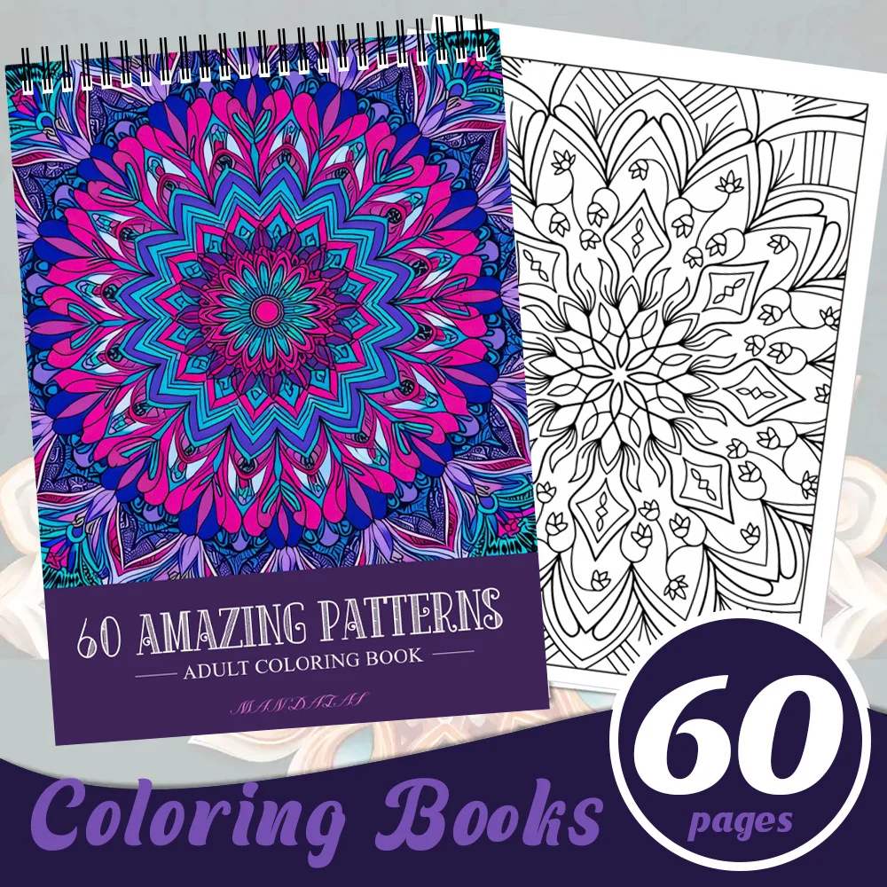 Brilliant Mandala Adult Coloring Book 60 Pages Creative Coloring Book Stress Relieving Art Pencil Colored Coloring Drawing Book