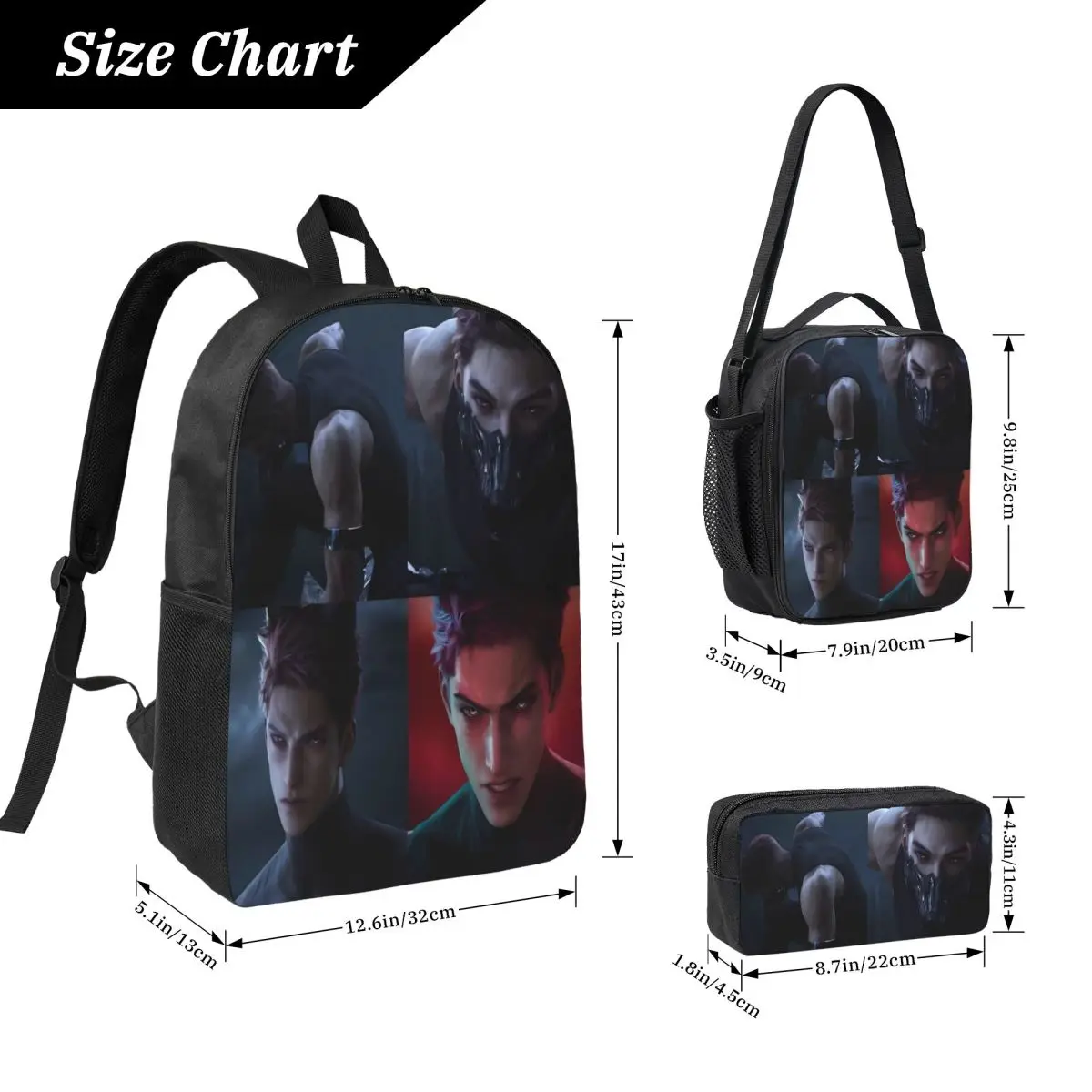 3Pcs Love And Deepspace Valko School bags Set for Girls Boys Pen Bags Backpack Sets with Lunch Box For School Students Knapsack