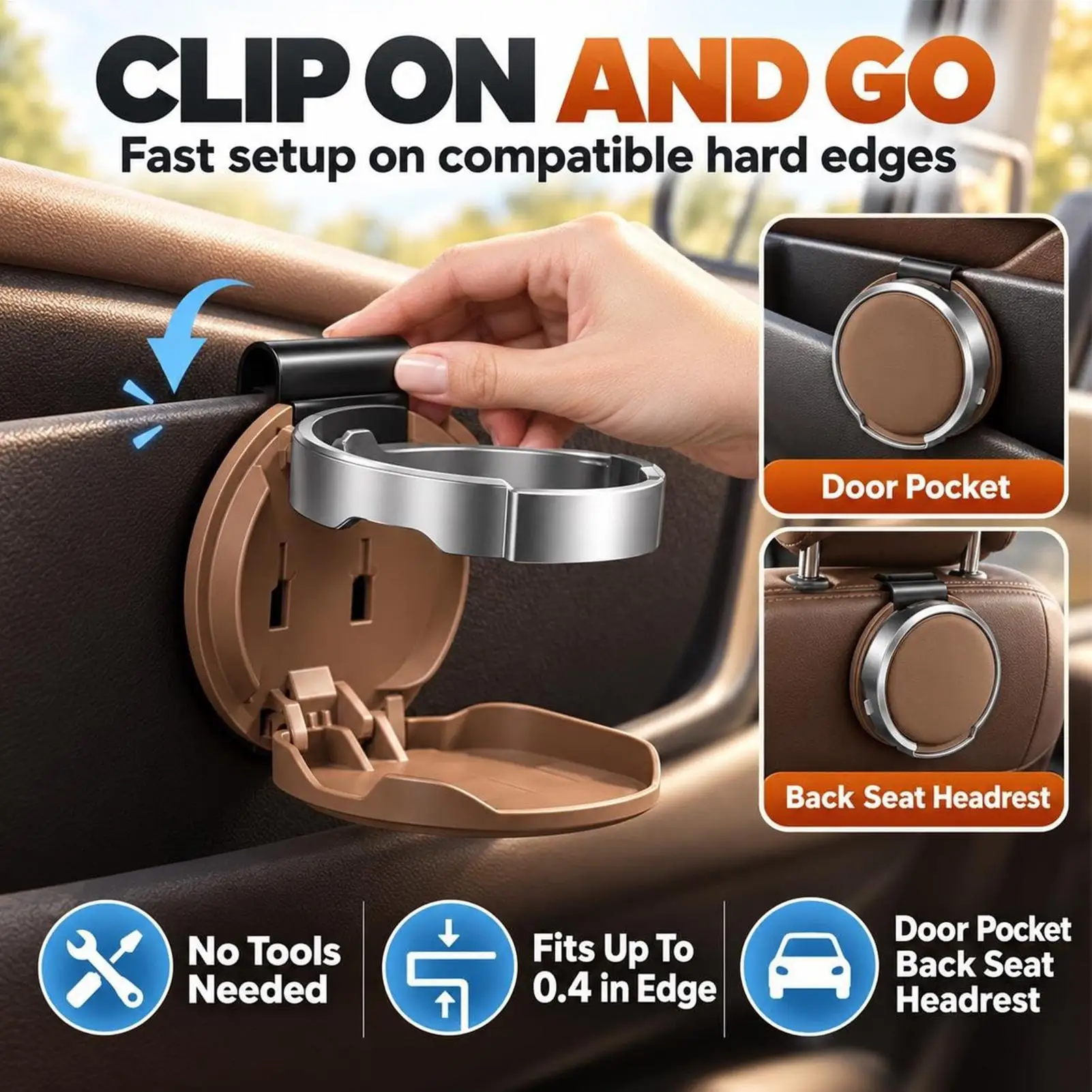1pc Car Storage Cup Holder Foldable Seat Back Drink Organizer Rack Hook On Car Cup Holder For Sedans Minivans RVs Pickups Trucks