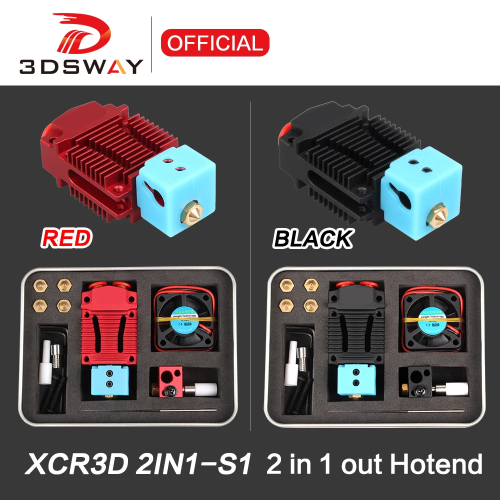 

3DSWAY 3D Printer Parts XCR3D 2IN1-S1 Hotend 2 in 1 out Switch Color Orbiter Extruder J-head 12V/24V 1.75mm Filament Cooling Fan