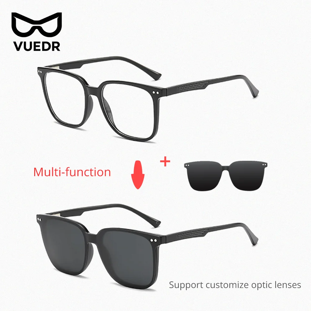 Ralferty 2 In 1 Magnet Sunglasses Women Men Polarized UV Square TR90 Clip On Glasses Frame Customize Medical Prescription Lenses