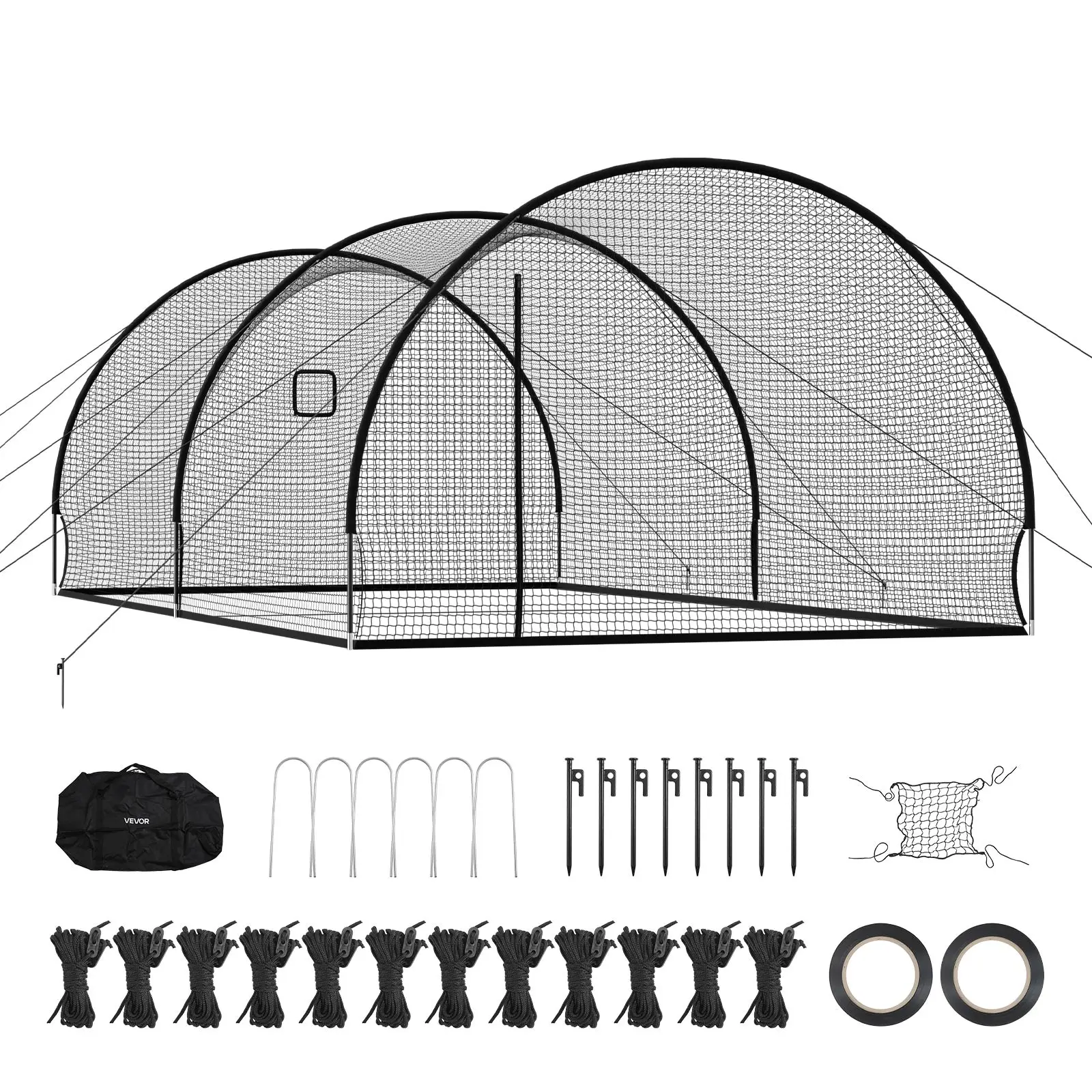 VEVOR Baseball Batting Cage with 4-Ply Knotless Polyester & Pitching Machine Opening Battings Cages Netting for Indoor Outdoor