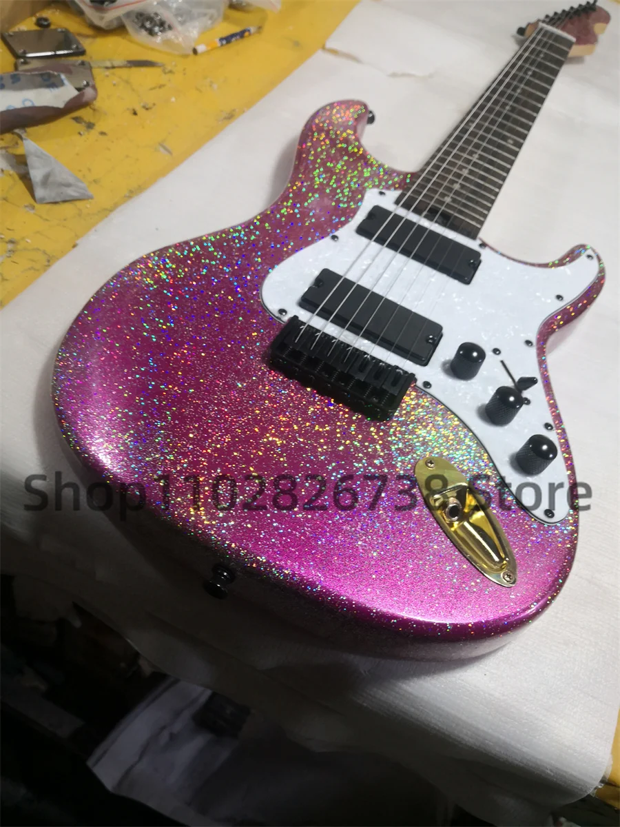 7-string Metallic Purple Electric Guitar Flash Grain body Rosewood fingerboard fixed bridge 24 Frets Rosewood fingerboard locked