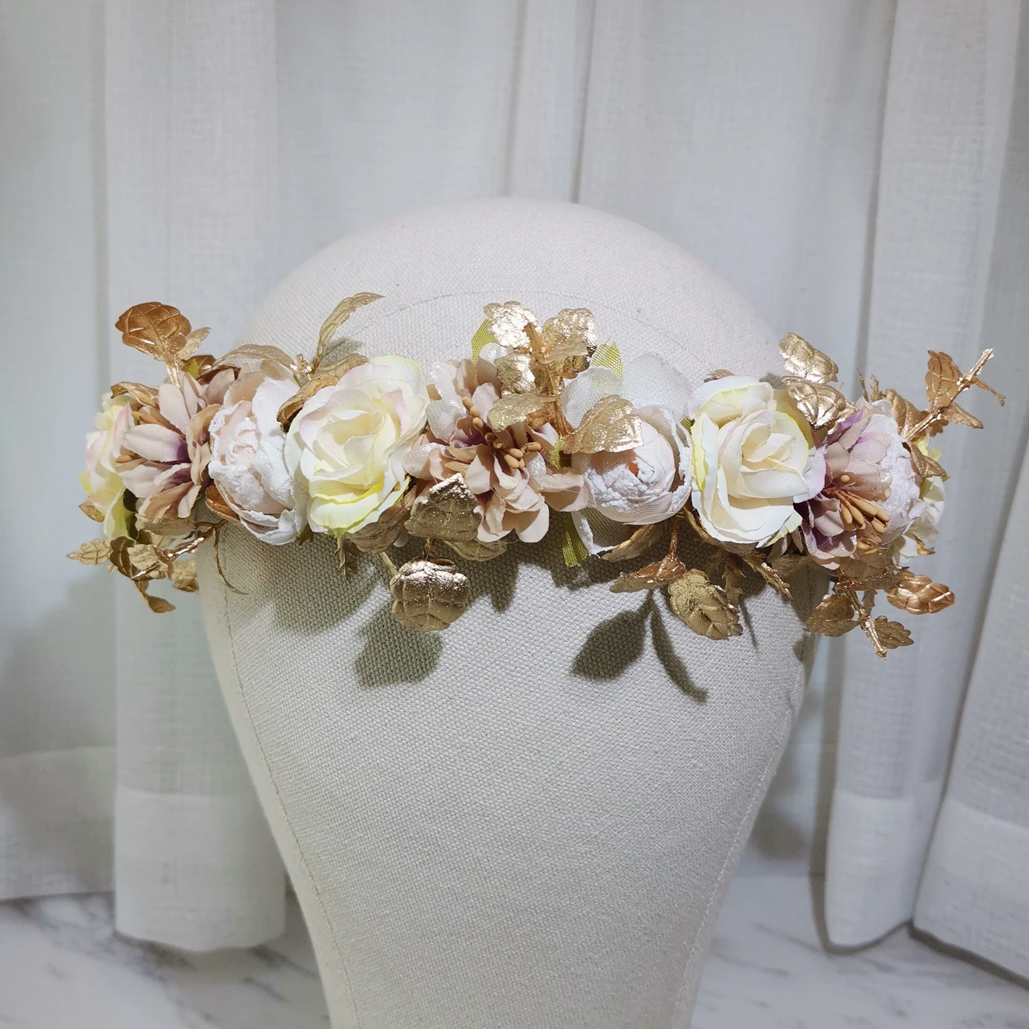 Gold Leaf Flower Crown For Girl Dress Hair Accessories Wedding Bridal Headband Headdress Ornament Kids Children Floral Garland