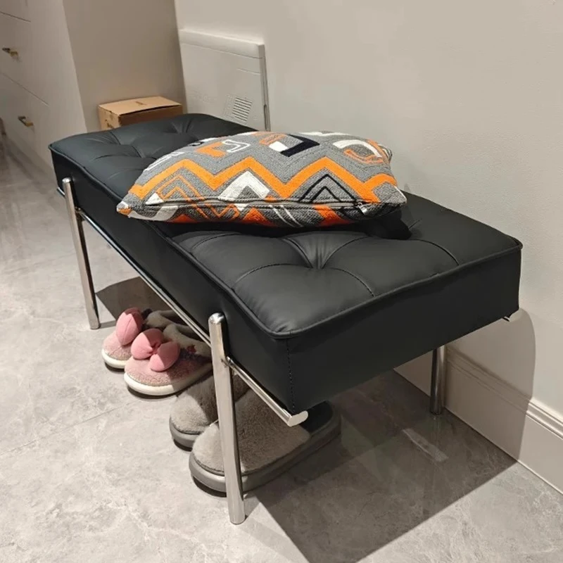 Luxury Leather Ottoman Shoe Changing Stool Hallway Bench For Living Room Entrance