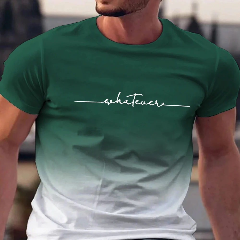 Summer Men's Clothing Whatever Print Short Sleeve Men Trend Products Sports Top Gym Tee Quick Dry T Shirt Male Gradient T shirts