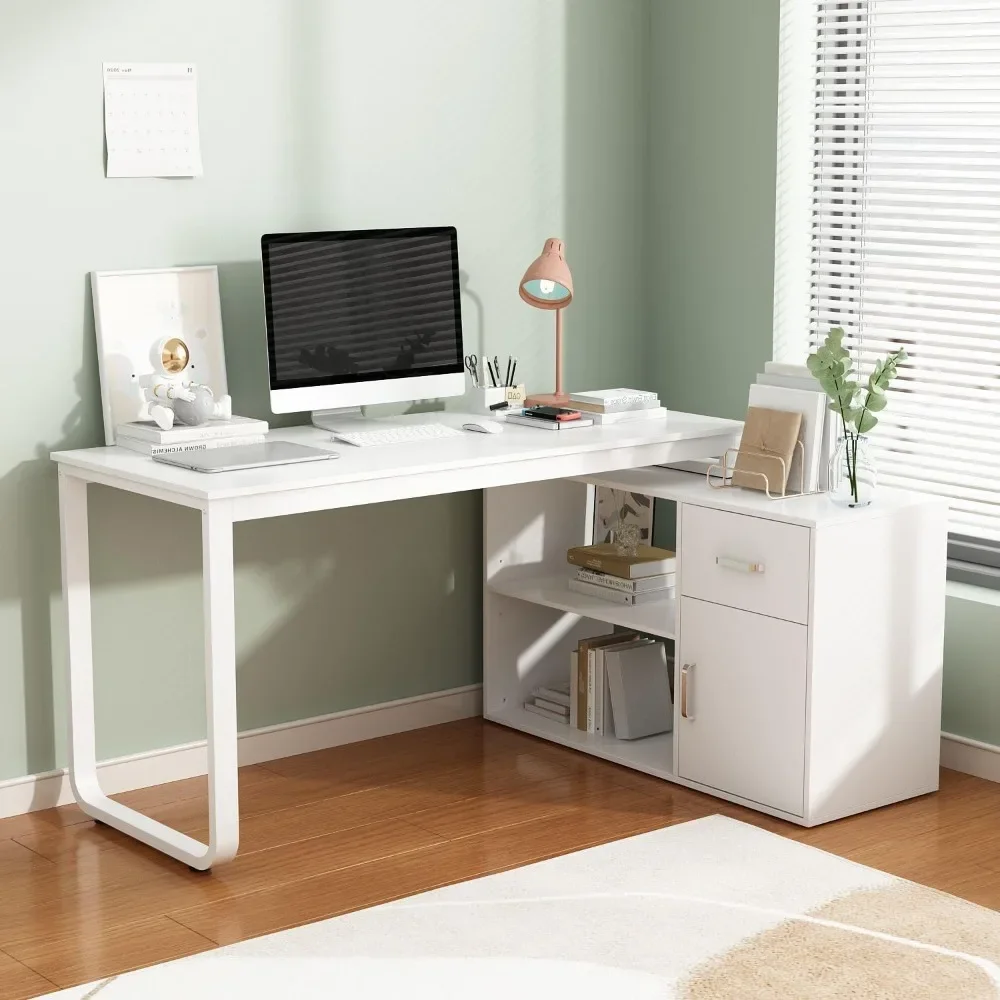 

Office Furniture Desk Sets，Modern Executive Desk Office Desk With Drawers And Shelves Corner Computer With Metal Frame