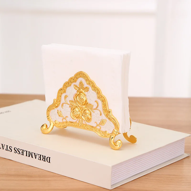 Servilletero de Metal de Color dorado, decoración de flores, asiento de toalla de tejido para restaurante, organizador de pañuelos de escritorio para el hogar y la sala de estar